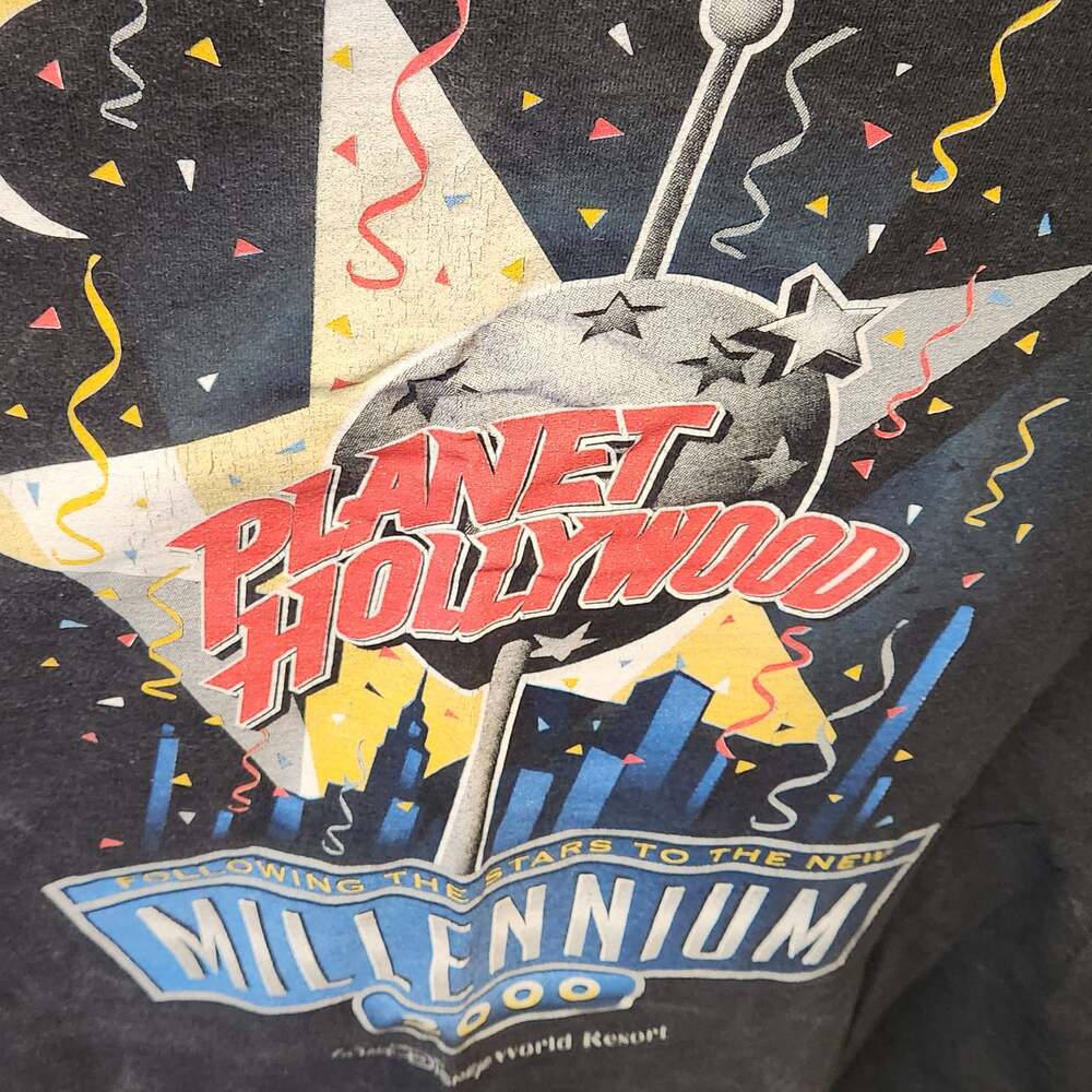 Vintage 2000 Planet Hollywood Walt Disney World Resort Millennium T-Shirt Black